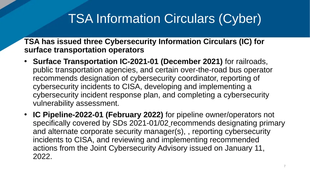 TSA Update David Cooper Surface Policy Division - slide 7 of 12