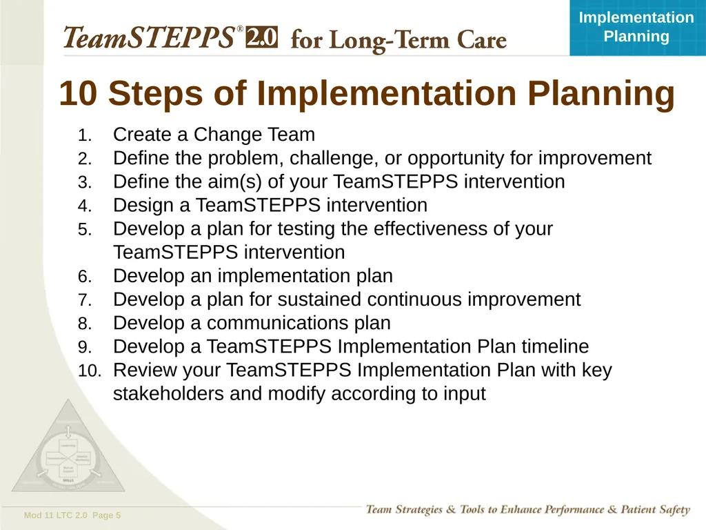 Implementation Planning Objectives Describe the - slide 5 of 20