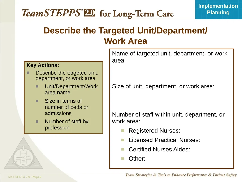 Implementation Planning Objectives Describe the - slide 6 of 20