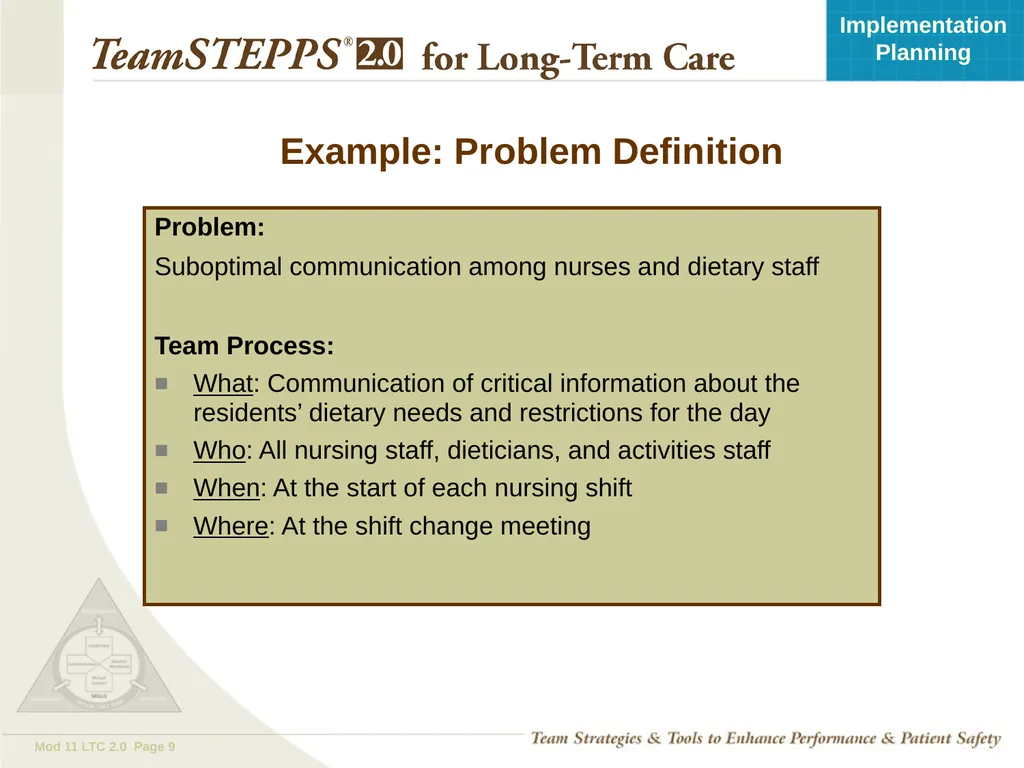 Implementation Planning Objectives Describe the - slide 9 of 20