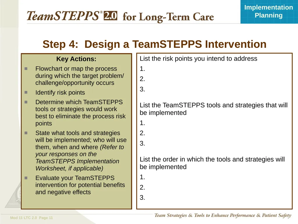 Implementation Planning Objectives Describe the - slide 11 of 20