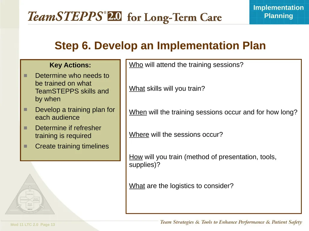 Implementation Planning Objectives Describe the - slide 13 of 20