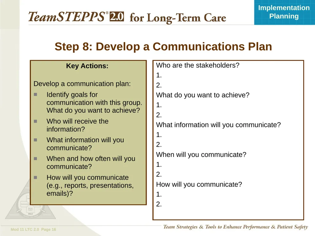 Implementation Planning Objectives Describe the - slide 16 of 20