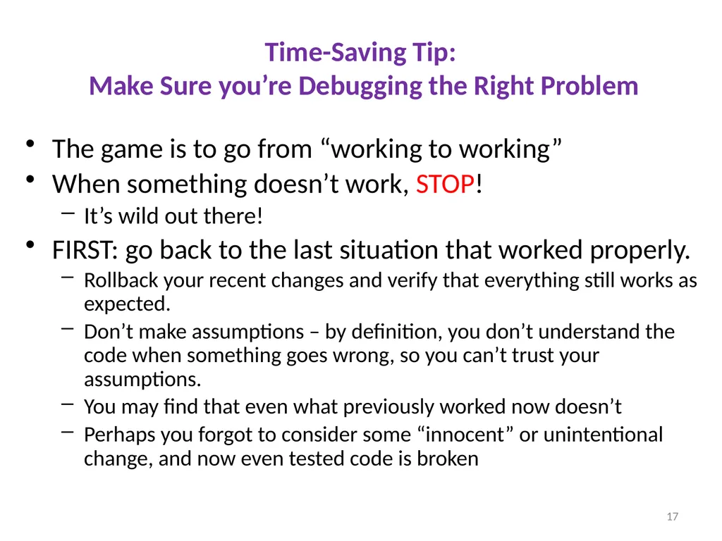 Debugging Ruth Anderson UW CSE 160 Autumn 2022 1 - slide 17 of 21