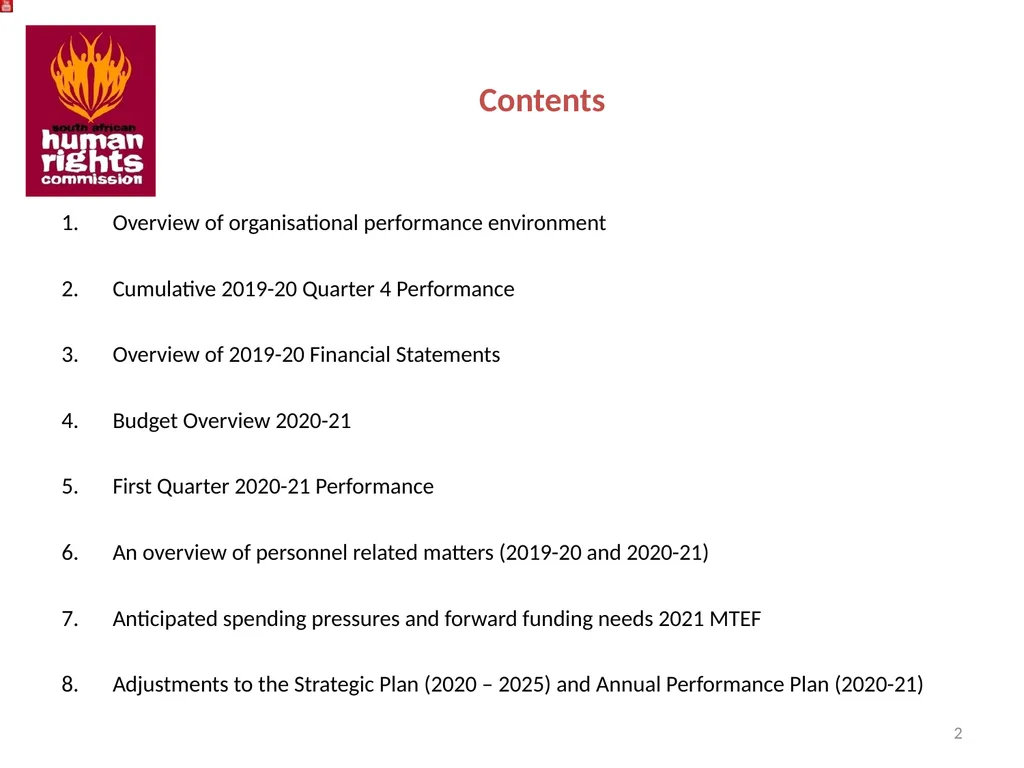 SOUTH AFRICAN HUMAN RIGHTS COMMISSION Performance - slide 2 of 49