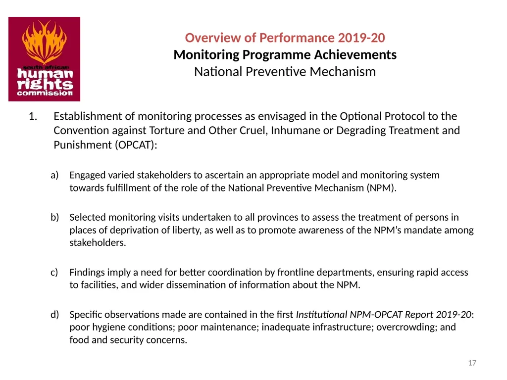 SOUTH AFRICAN HUMAN RIGHTS COMMISSION Performance - slide 17 of 49