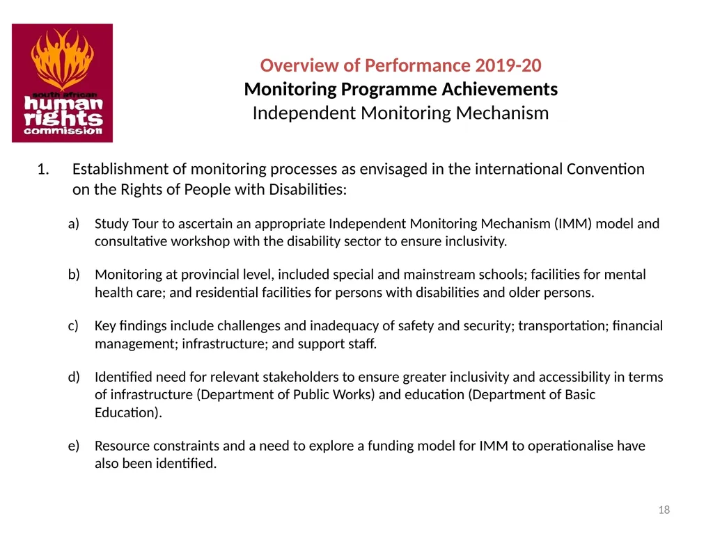 SOUTH AFRICAN HUMAN RIGHTS COMMISSION Performance - slide 18 of 49