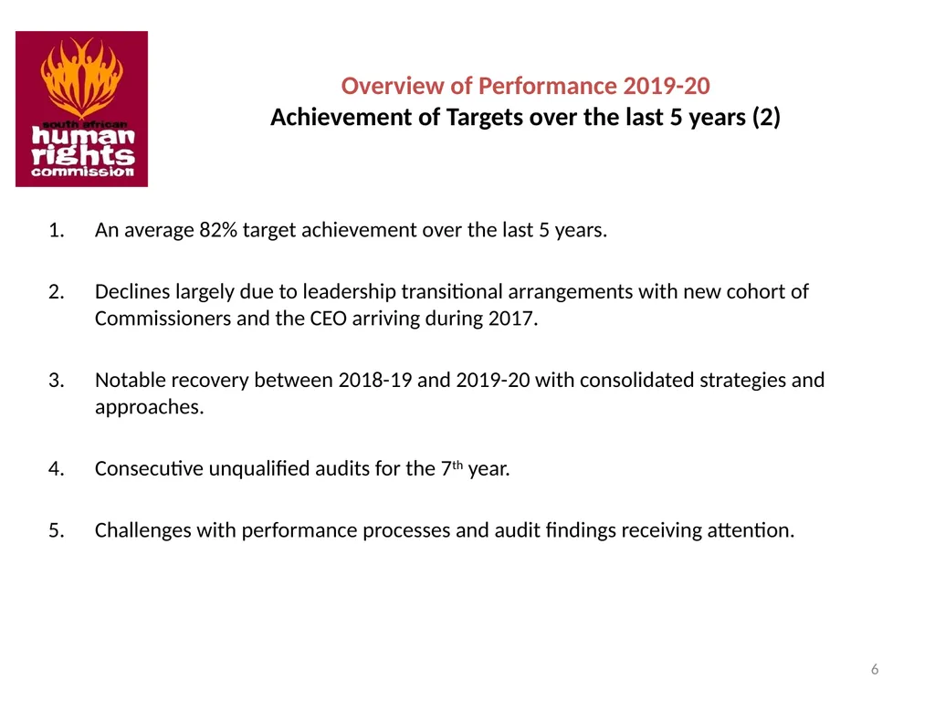 SOUTH AFRICAN HUMAN RIGHTS COMMISSION Performance - slide 6 of 49