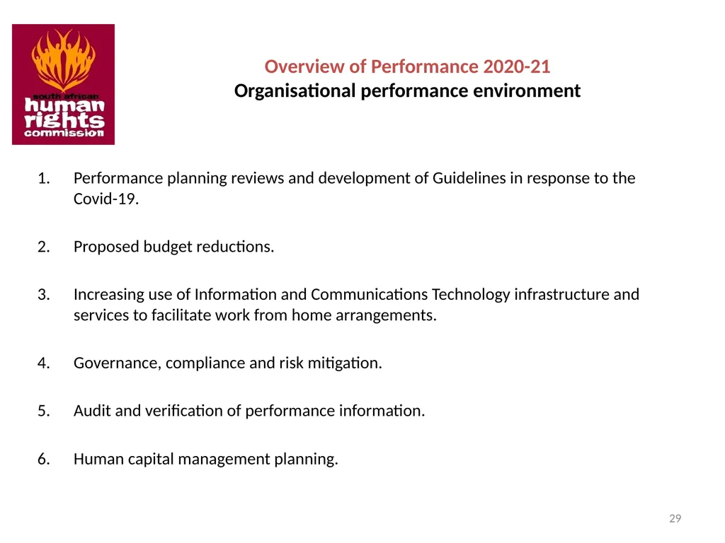 SOUTH AFRICAN HUMAN RIGHTS COMMISSION Performance - slide 29 of 49