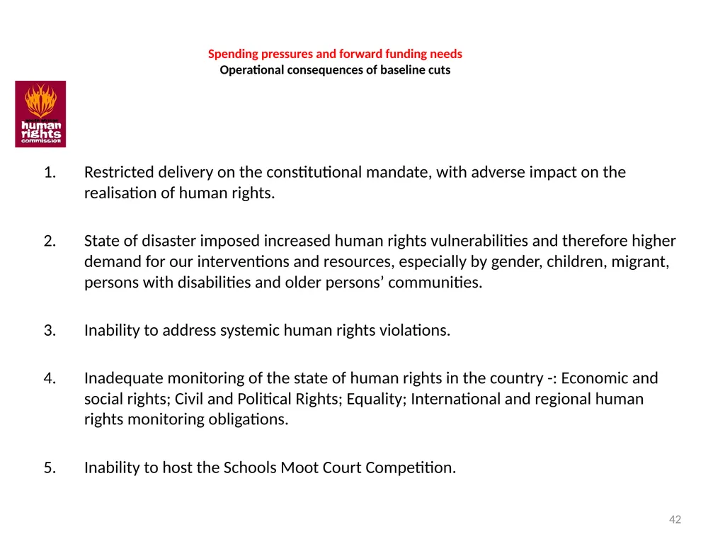 SOUTH AFRICAN HUMAN RIGHTS COMMISSION Performance - slide 42 of 49