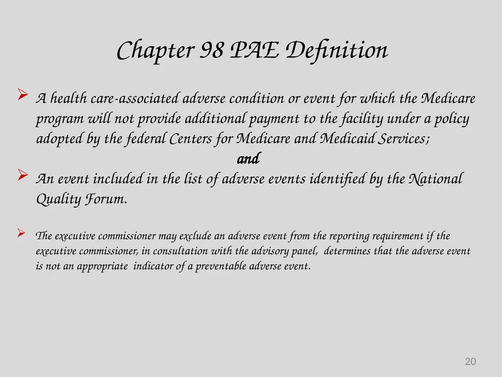 Preventable Adverse Event (PAE) Reporting-101 - slide 20 of 40