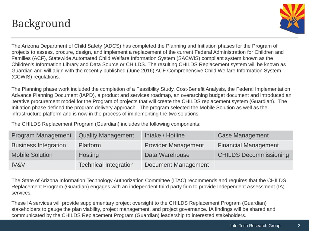 CHILDS Replacement Program: F2017 Q4 Assessment - slide 3 of 33