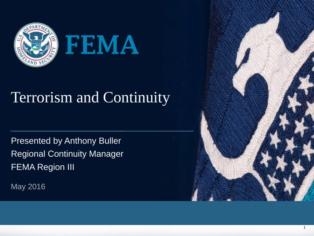 1 Terrorism and Continuity Presented by Anthony
