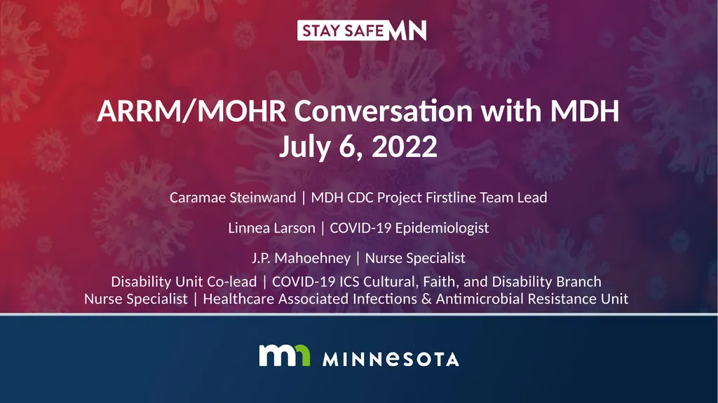 ARRM/MOHR Conversation with MDH July 6, 2022 - slide 1 of 26