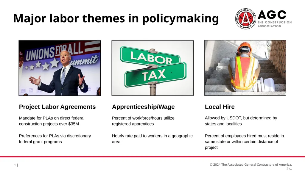 Major labor themes in policymaking Project Labor - slide 1 of 8