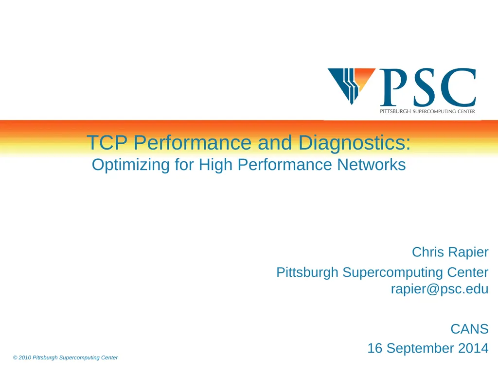 TCP Performance and Diagnostics: Optimizing for - slide 1 of 18