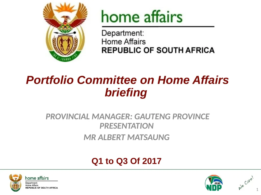 Portfolio Committee on Home Affairs briefing - slide 1 of 58