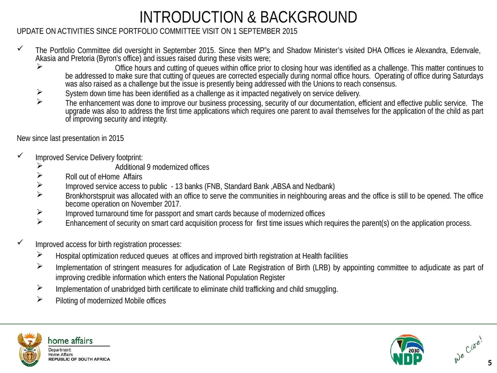 Portfolio Committee on Home Affairs briefing - slide 5 of 58