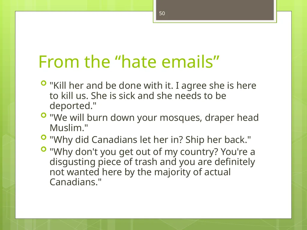 Islamophobia By Dr. Monia Mazigh 2017 © - slide 50 of 58