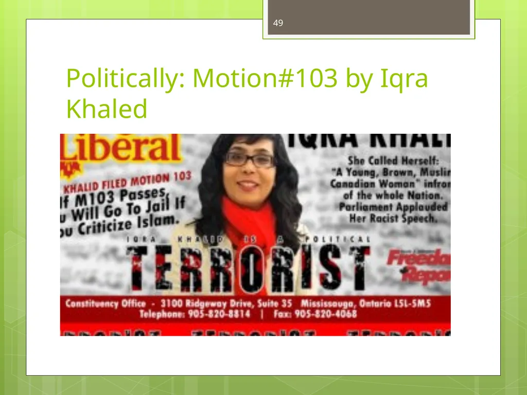Islamophobia By Dr. Monia Mazigh 2017 © - slide 49 of 58