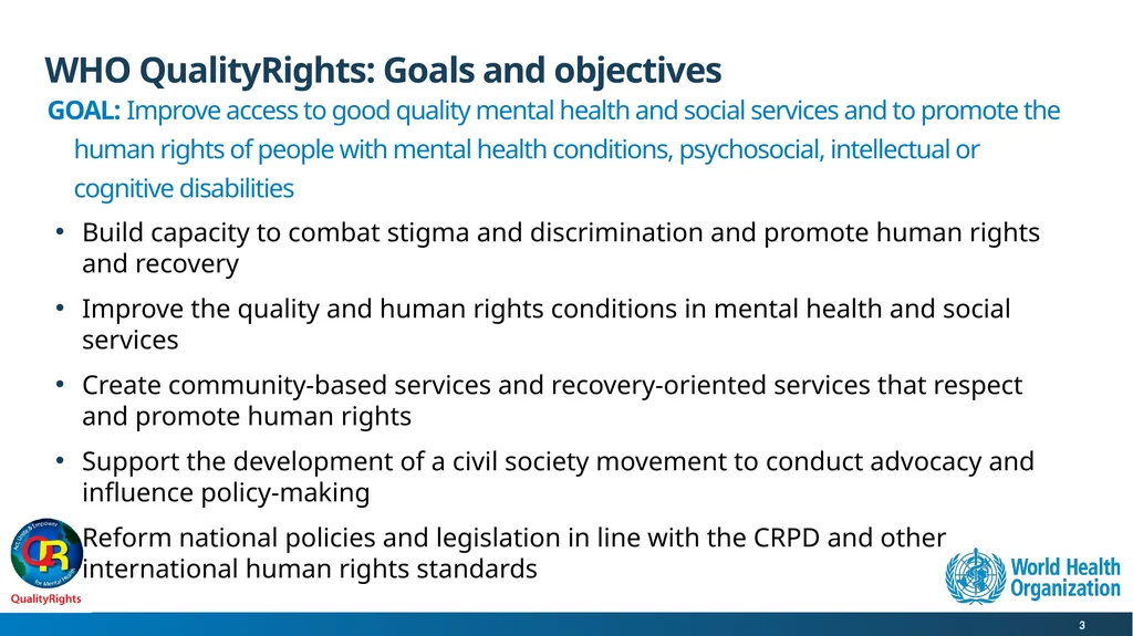 WHO QualityRights core training - for all services - slide 3 of 174