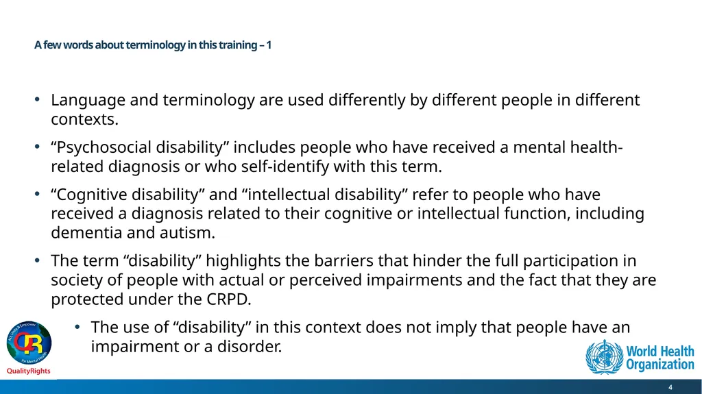 WHO QualityRights core training - for all services - slide 4 of 174