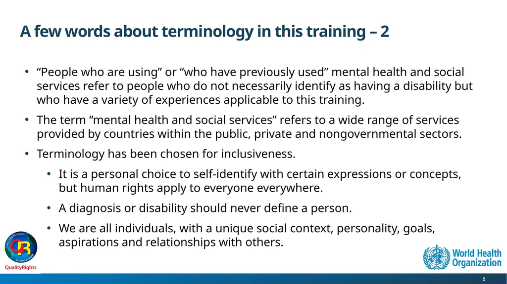 WHO QualityRights core training - for all services - slide 5 of 174