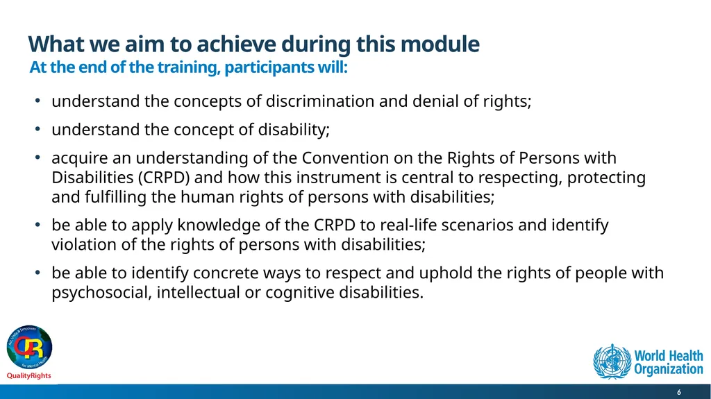 WHO QualityRights core training - for all services - slide 6 of 174