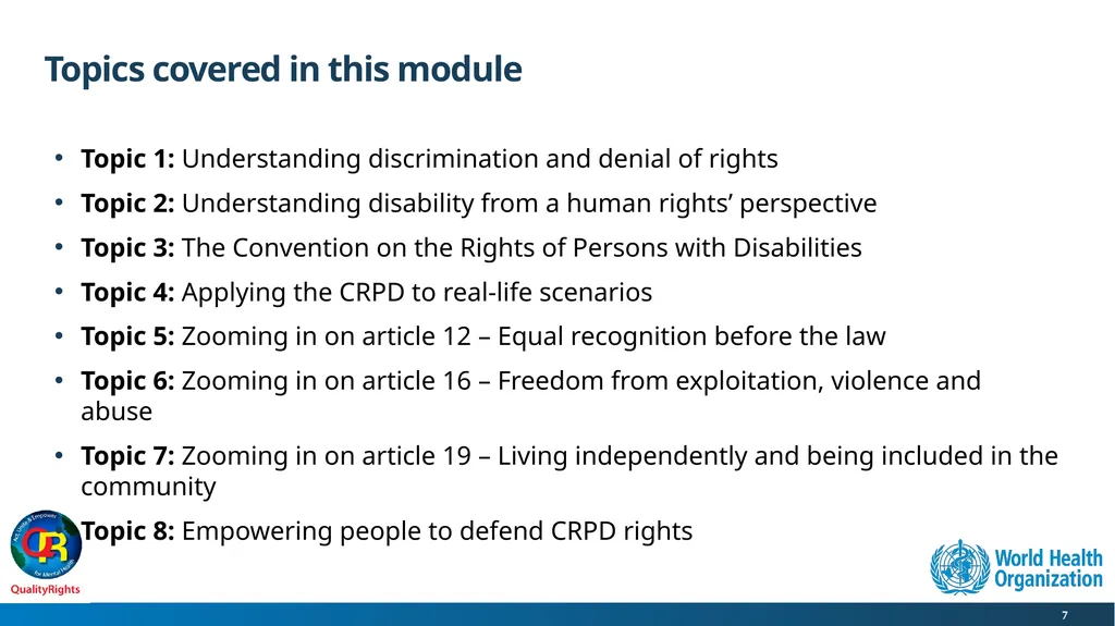 WHO QualityRights core training - for all services - slide 7 of 174