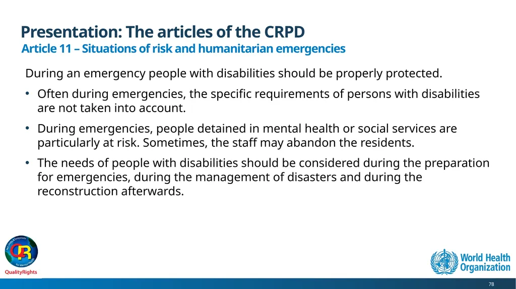 WHO QualityRights core training - for all services - slide 78 of 174