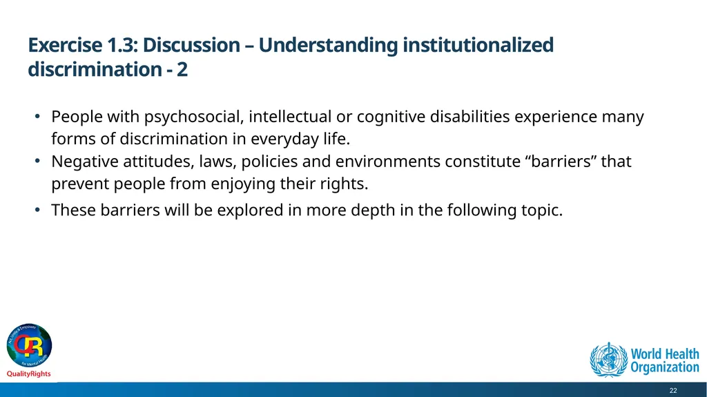 WHO QualityRights core training - for all services - slide 22 of 174