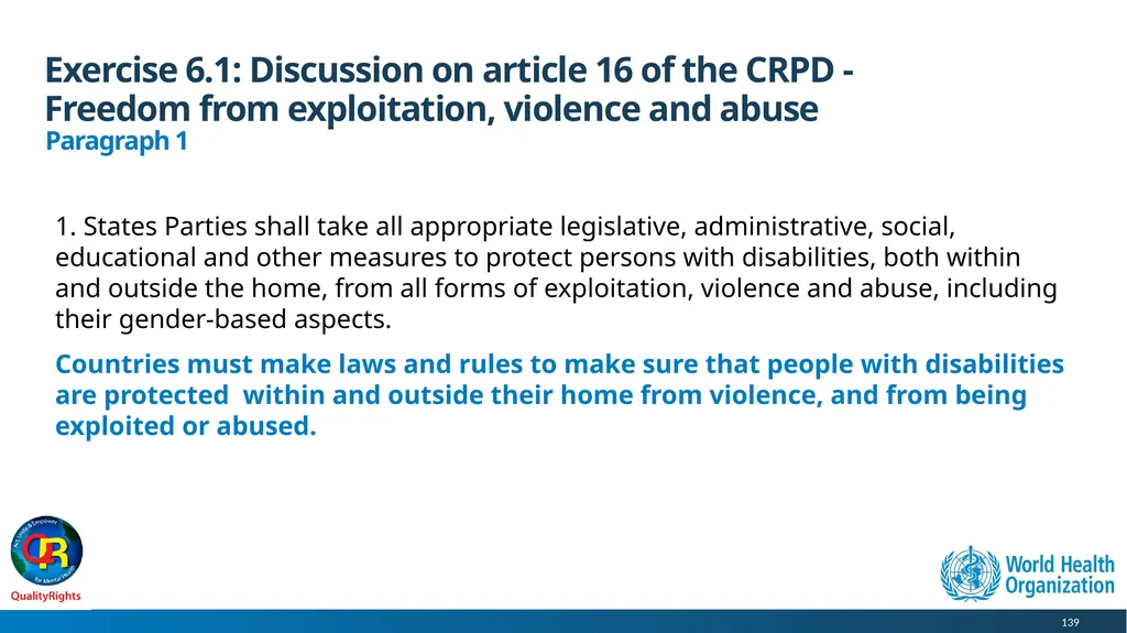 WHO QualityRights core training - for all services - slide 139 of 174