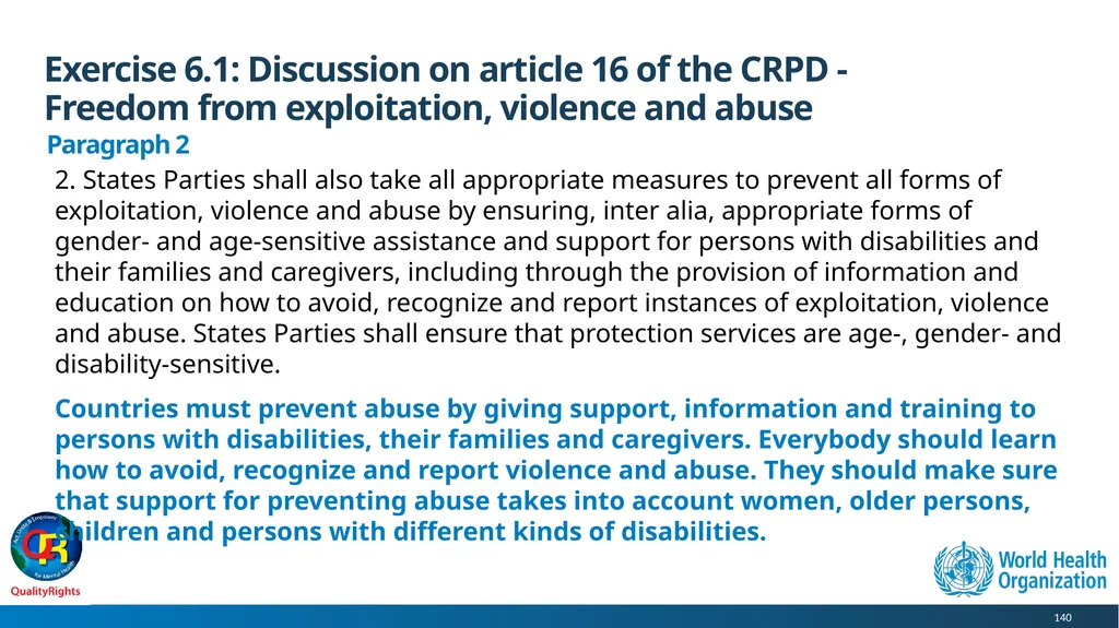 WHO QualityRights core training - for all services - slide 140 of 174
