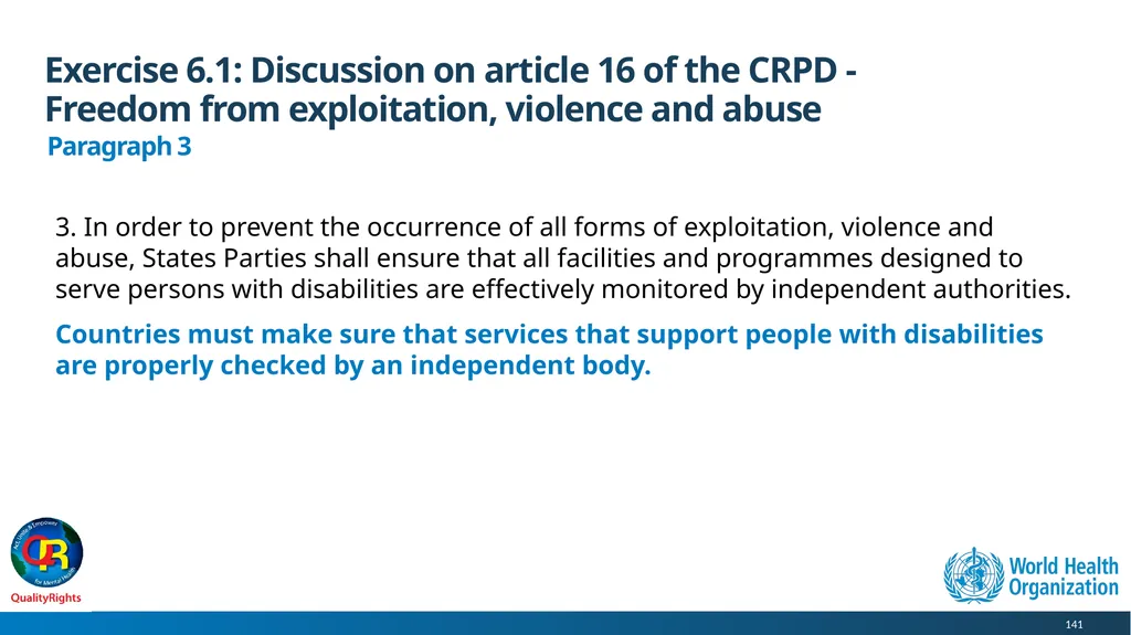 WHO QualityRights core training - for all services - slide 141 of 174