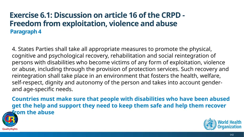 WHO QualityRights core training - for all services - slide 142 of 174