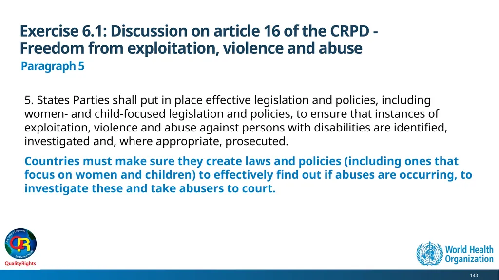 WHO QualityRights core training - for all services - slide 143 of 174