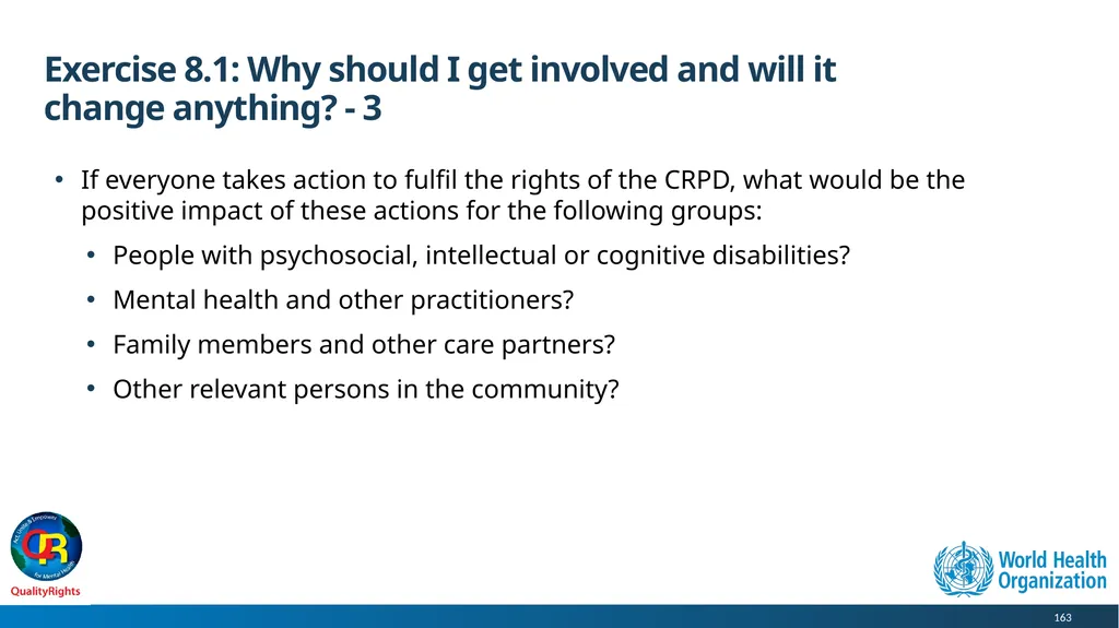 WHO QualityRights core training - for all services - slide 163 of 174