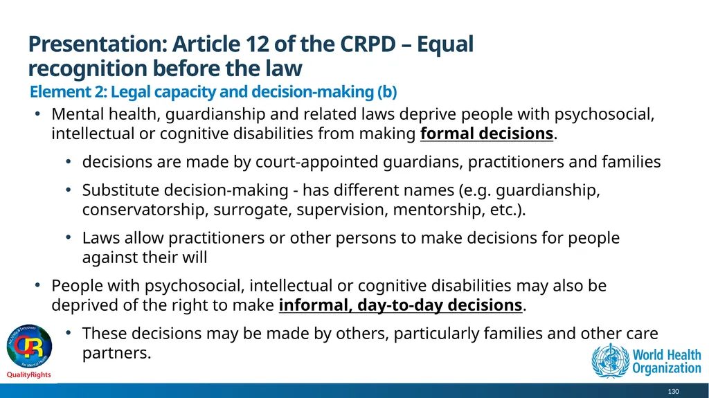 WHO QualityRights core training - for all services - slide 130 of 174