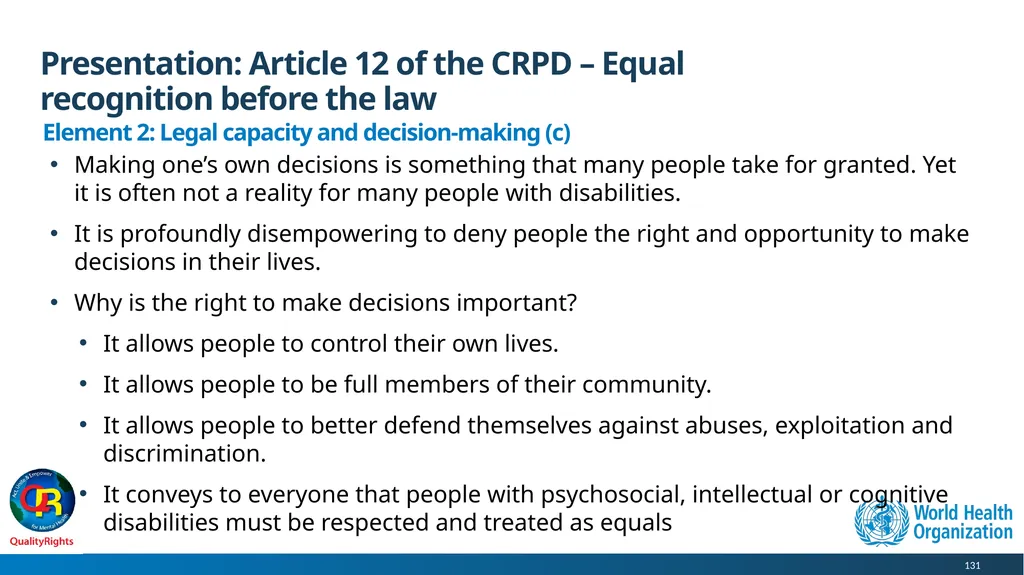 WHO QualityRights core training - for all services - slide 131 of 174