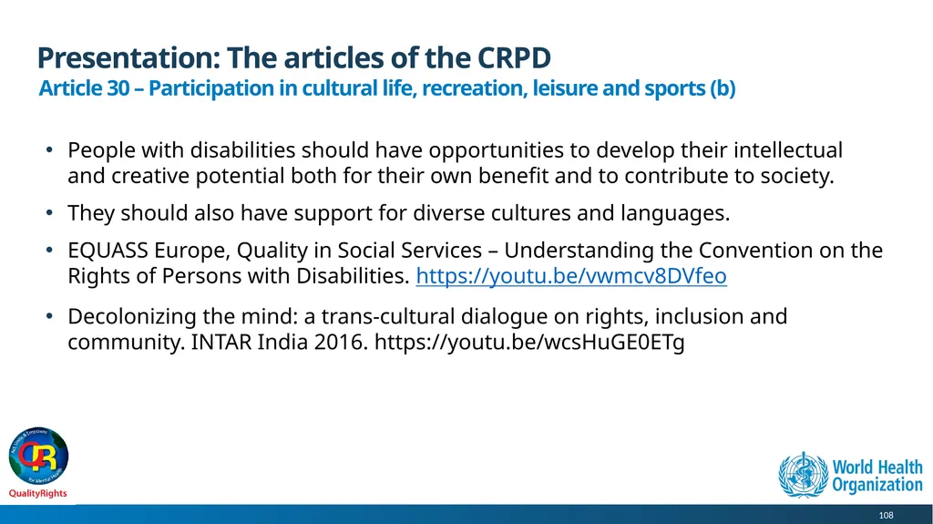 WHO QualityRights core training - for all services - slide 108 of 174