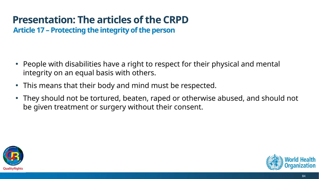 WHO QualityRights core training - for all services - slide 84 of 174