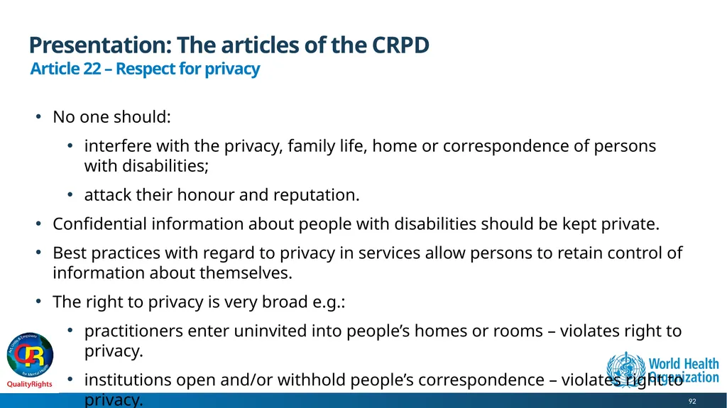 WHO QualityRights core training - for all services - slide 92 of 174