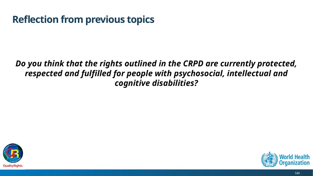 WHO QualityRights core training - for all services - slide 160 of 174