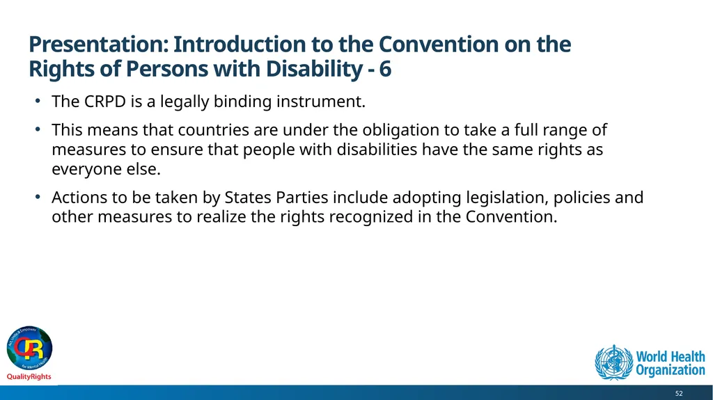 WHO QualityRights core training - for all services - slide 52 of 174