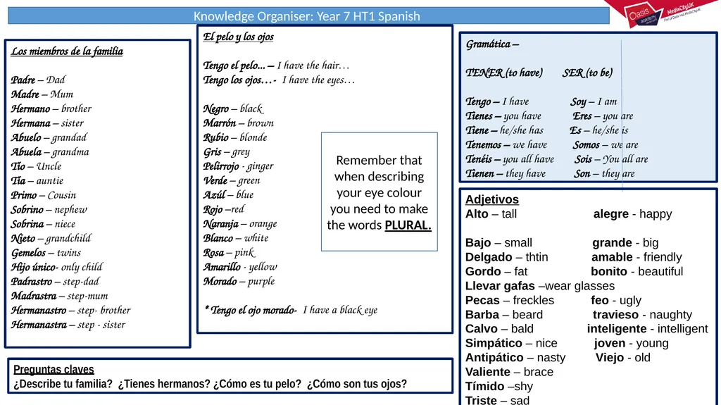 Knowledge Organiser: Year 11 French HT1 Verbs and - slide 12 of 16