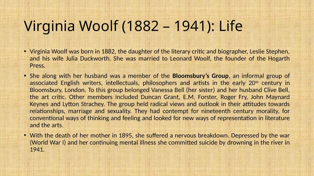 Mrs. Dalloway Virginia Woolf (For M.A II Sem - slide 2 of 17
