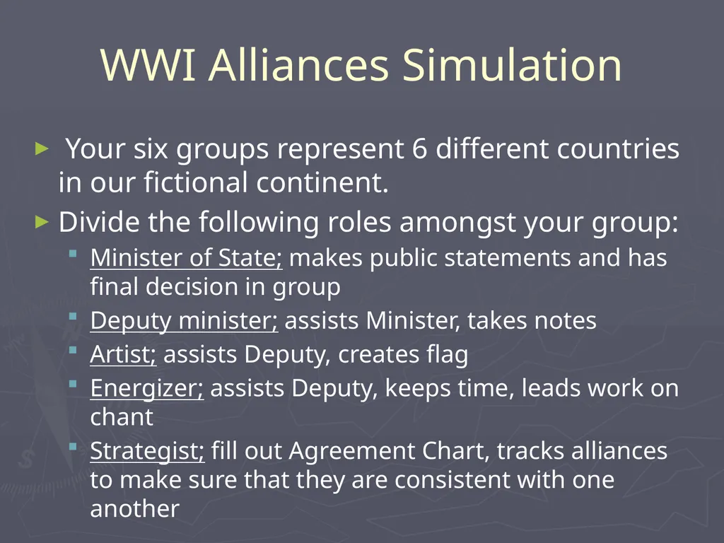 WWI Alliances Simulation WWI Alliances Simulation - slide 2 of 25