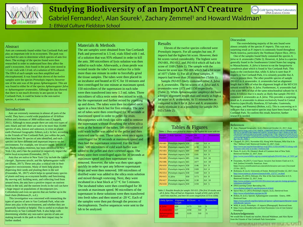 Studying Biodiversity of an ImportANT Creature 1: