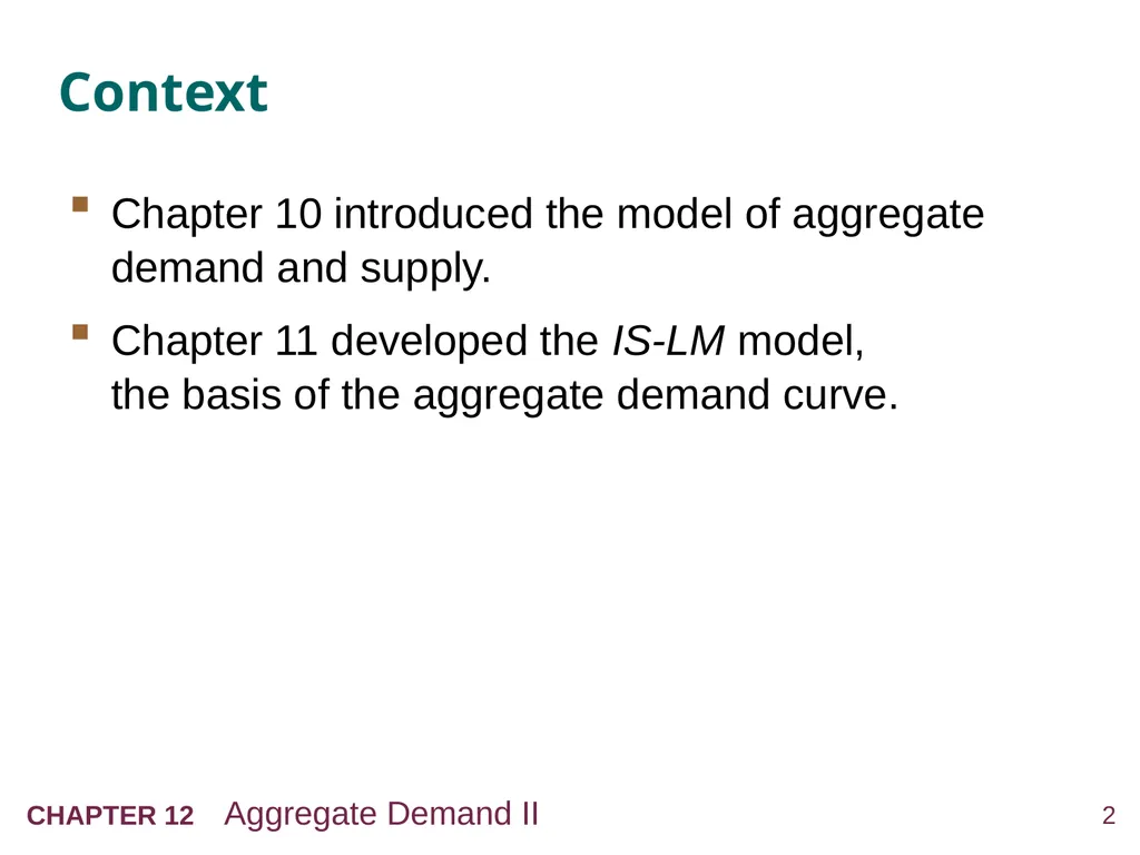 Aggregate Demand II: Applying the IS-LM Model 12 - slide 2 of 58