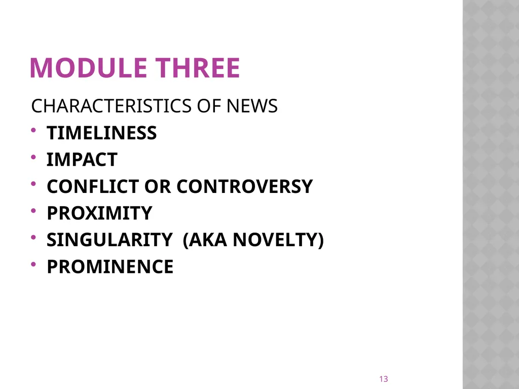 NEWS gathering CODE: JST 04107 17 Credit hours - slide 13 of 57